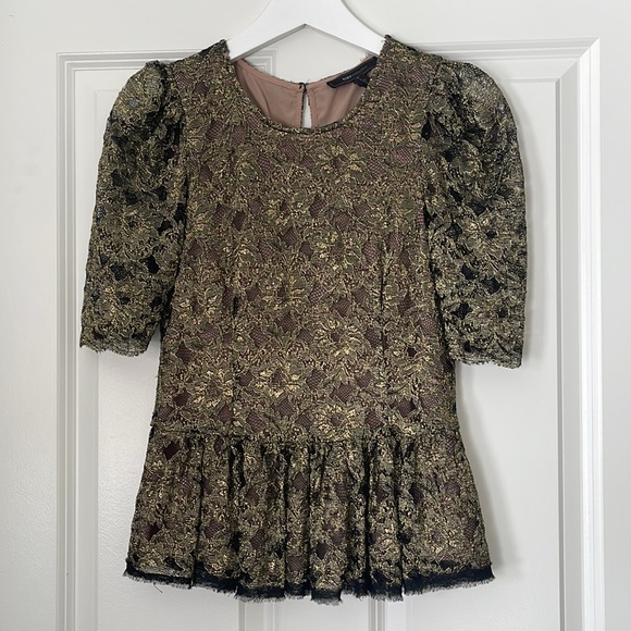 BCBG Black/Gold Lace Peplum Top - Picture 1 of 3
